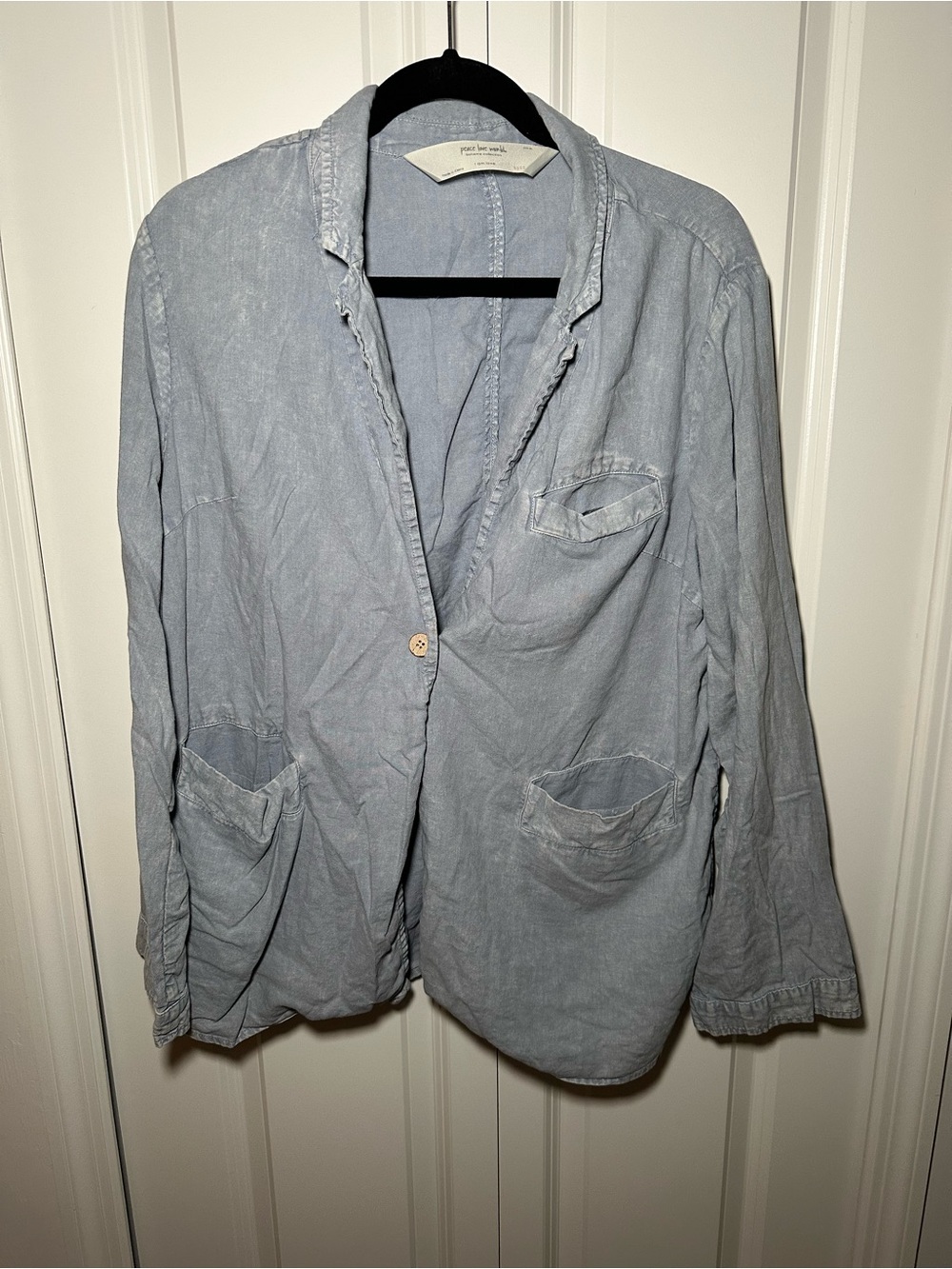 Peace Love World Women’s Soft Light Blue Button-Up Shirt Jacket Size M